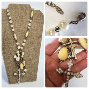 Vintage Cross Necklace Pendants Pearls Statement by VCLM